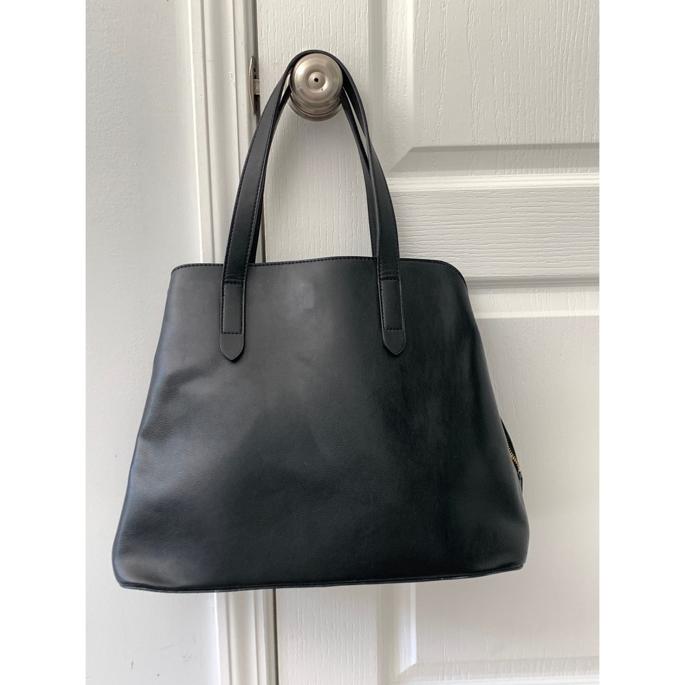 Fawn Design Black large Faux Leather Tote Minimalist diaper bag Shoulder black